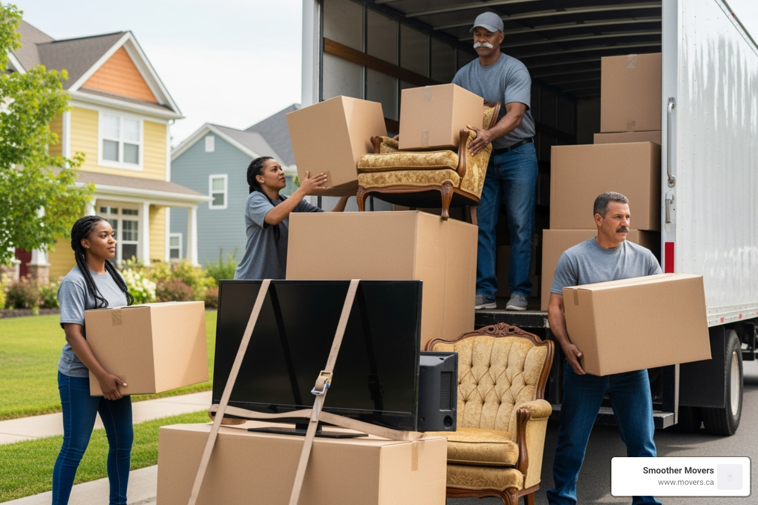 moving truck being loaded, showcasing different types of boxes and items - abbotsford moving company