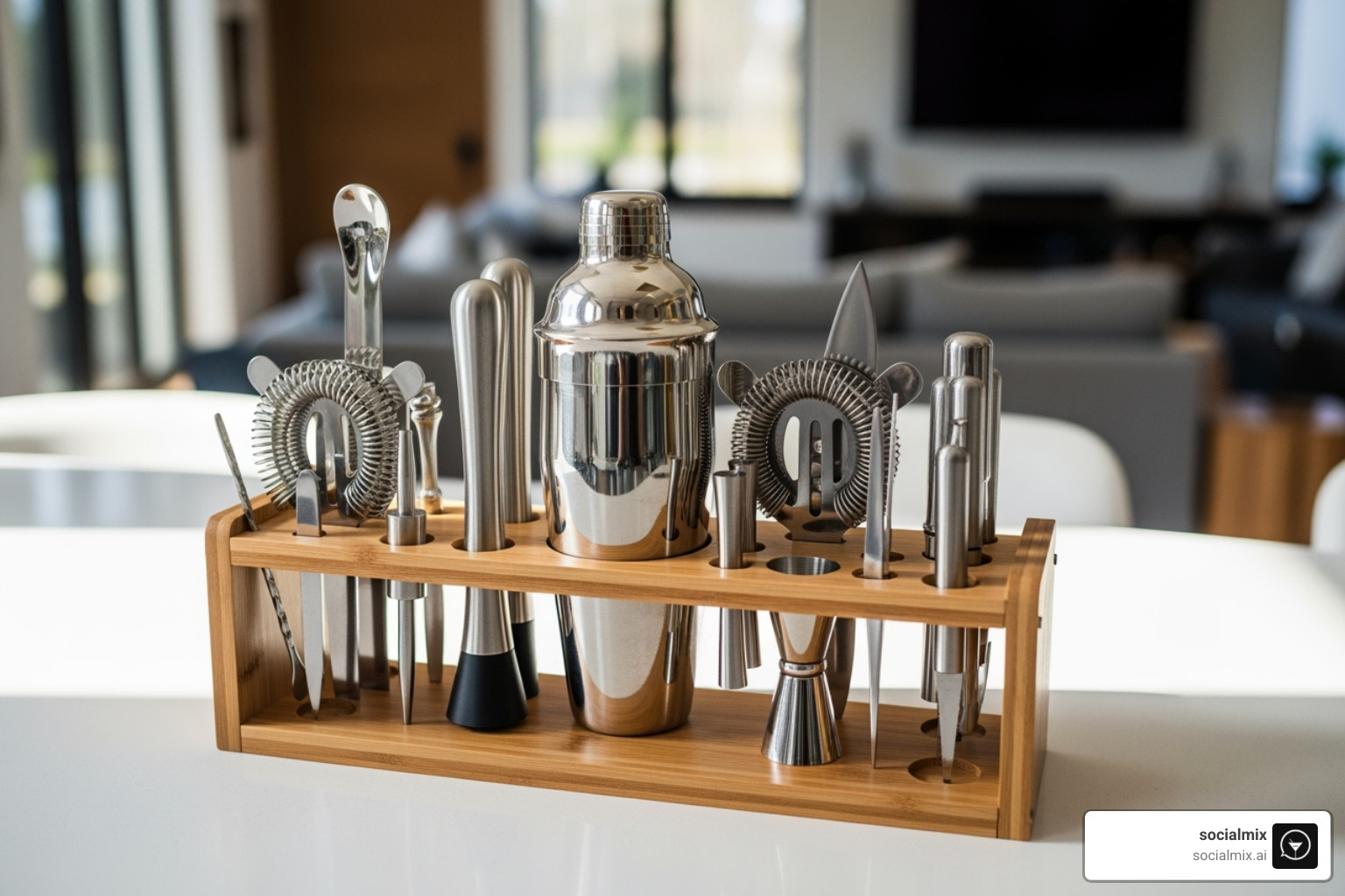 large cocktail kit with a bamboo stand - best cocktail kit