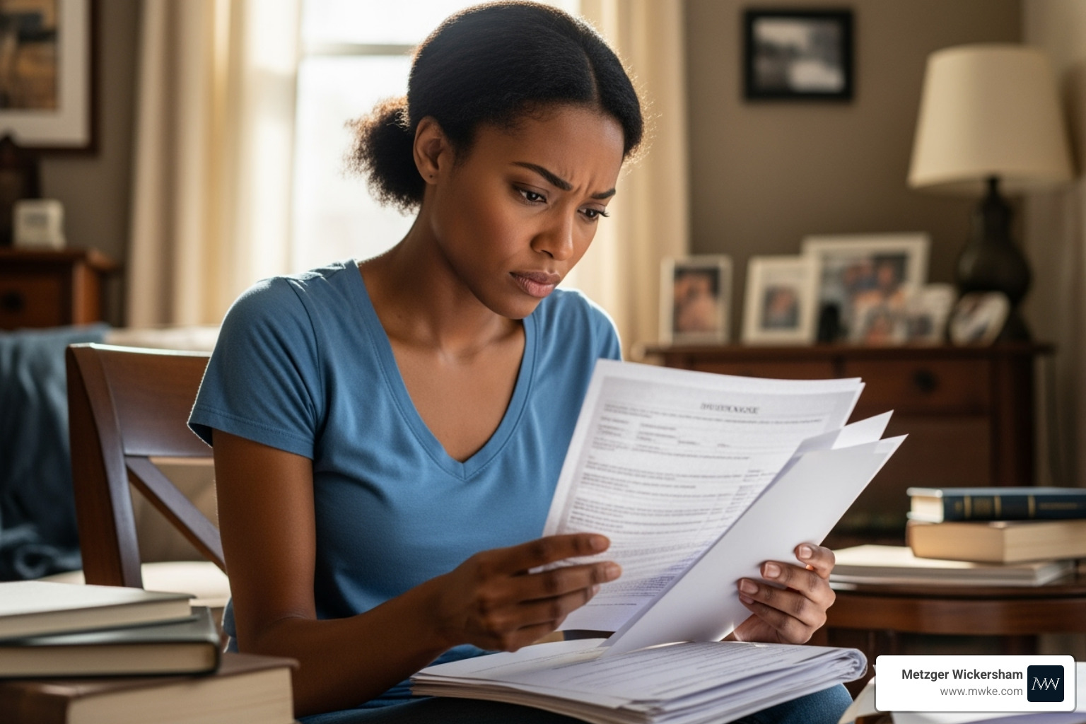 Image of a person looking confused at insurance paperwork - lancaster car accident injury lawyer
