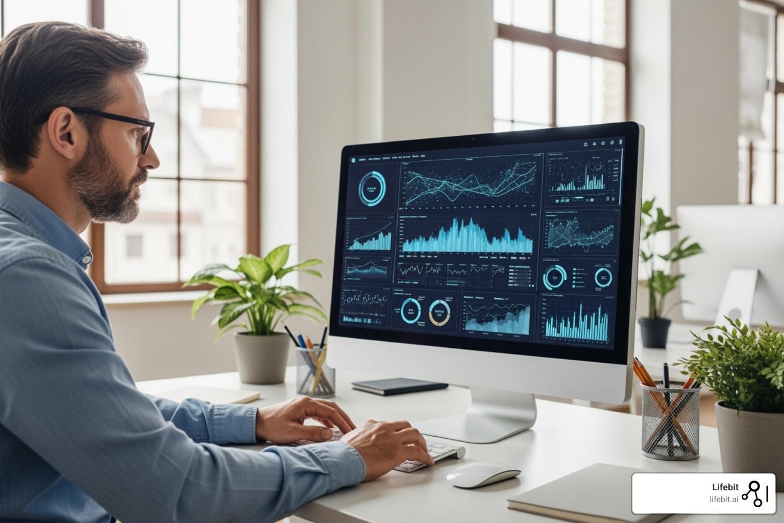 Image showing a researcher analyzing data on a screen, with various data points and insights displayed, illustrating the power of RWD and RWE. - real world data definition