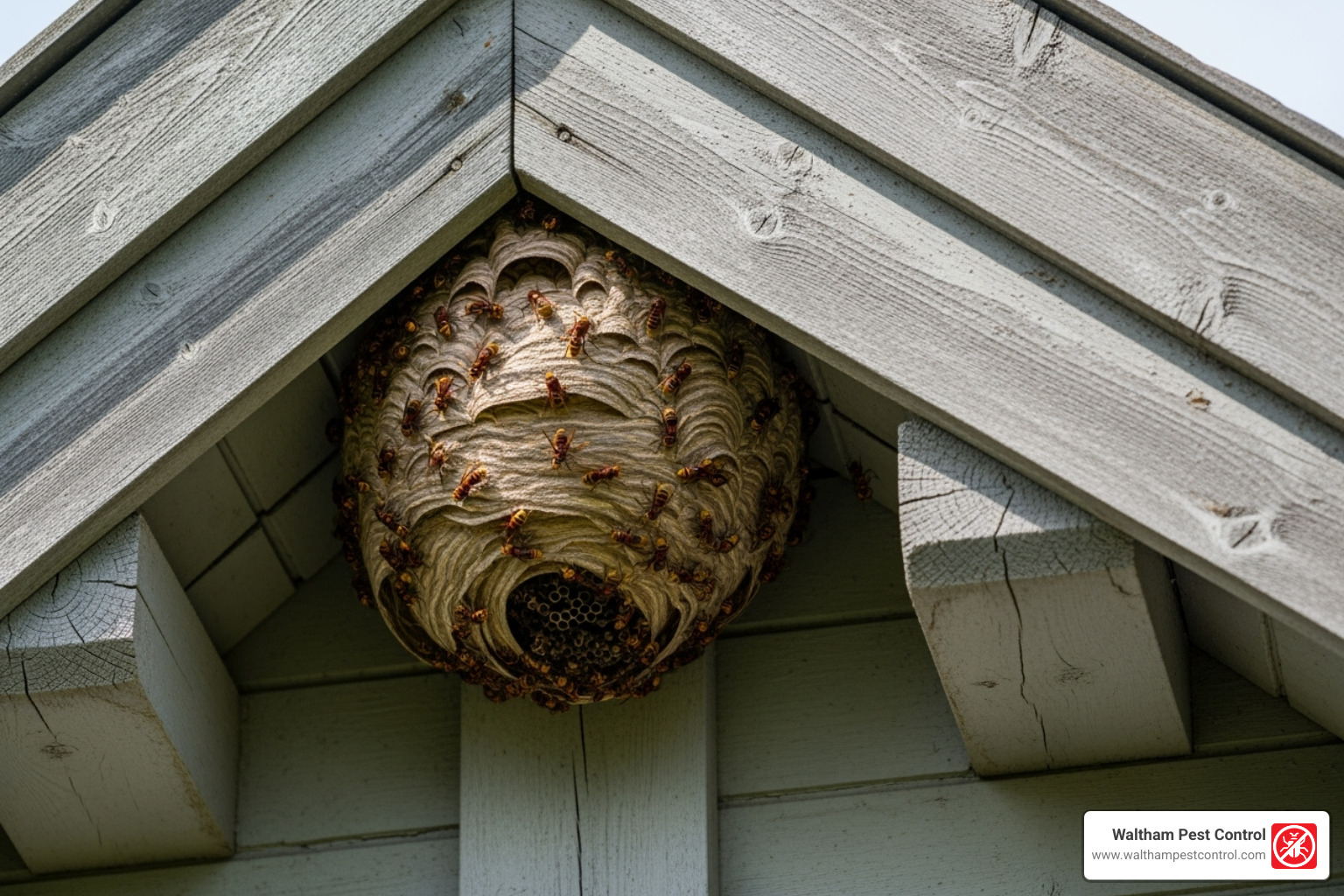 Hornet nest in the eaves of a house - how far do hornets travel from their nest