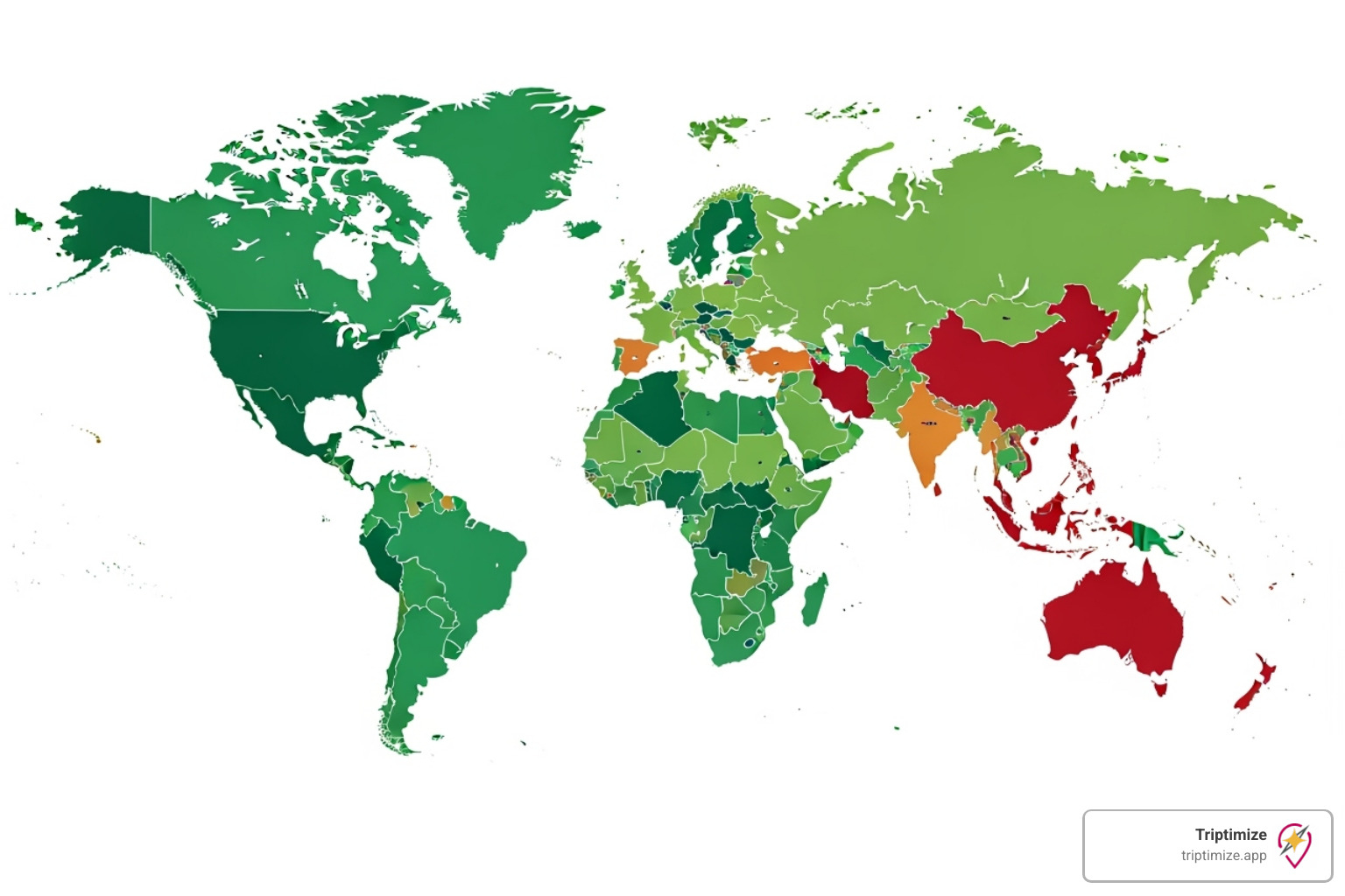 color-coded world map showing different travel advisory levels - real time travel updates