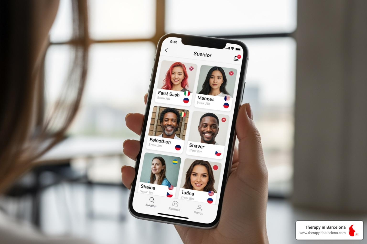phone screen showing the interface of a niche expat dating app like Swanned or Bumpy - Dating apps for expats phone screen showing the interface of a niche expat dating app like Swanned or Bumpy - Dating apps for expats