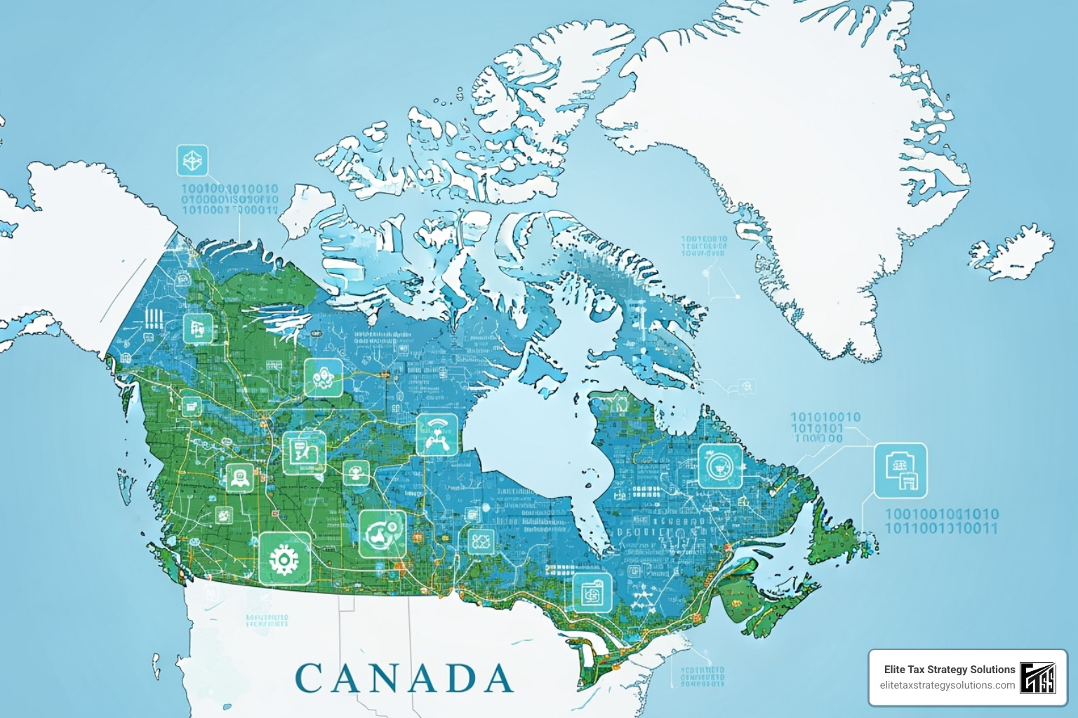 map of Canada with digital icons - digital tax compliance