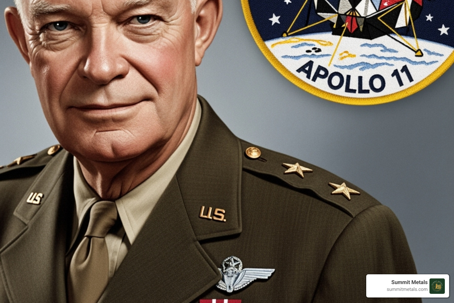President Dwight D. Eisenhower and the Apollo 11 mission patch. - ike silver dollar
