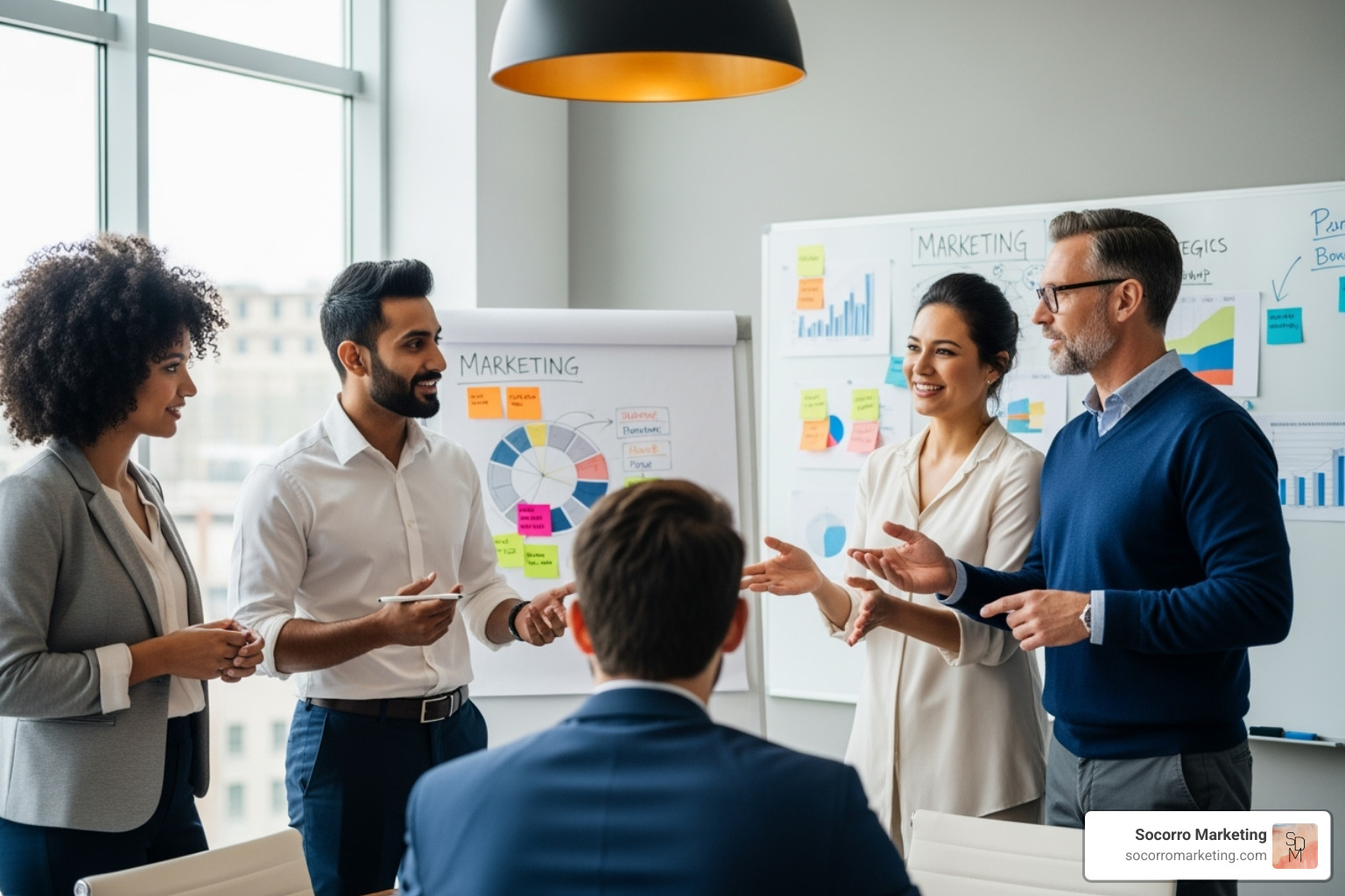 team meeting discussing marketing campaign - medical lead generation