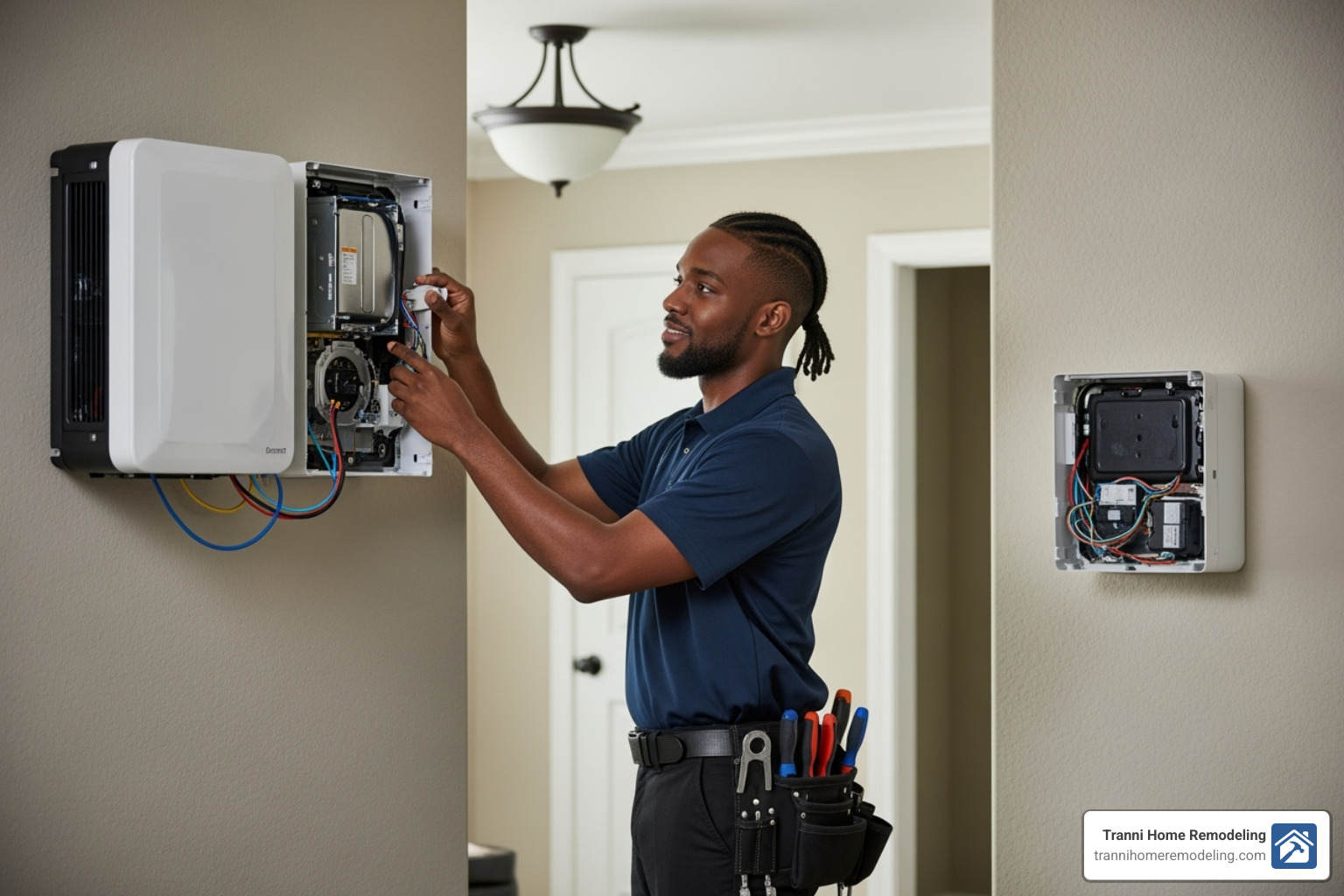 certified HVAC technician installing indoor unit - ductless ac unit installation