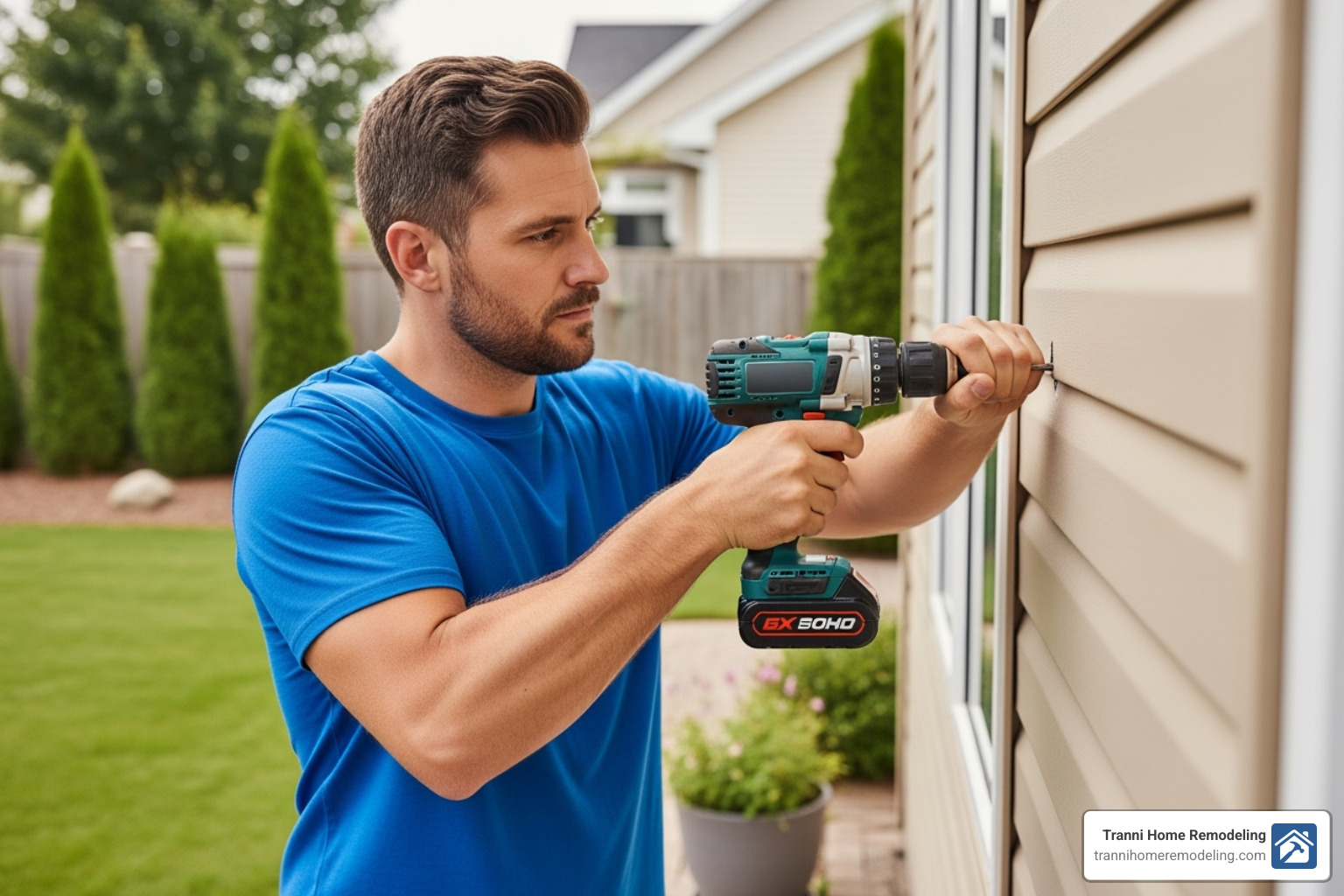 installer drilling hole for conduit - ductless ac unit installation