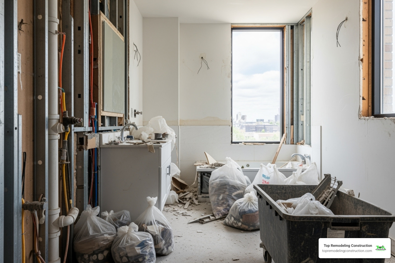 clean and organized bathroom mid-demolition - bathroom renovation las vegas