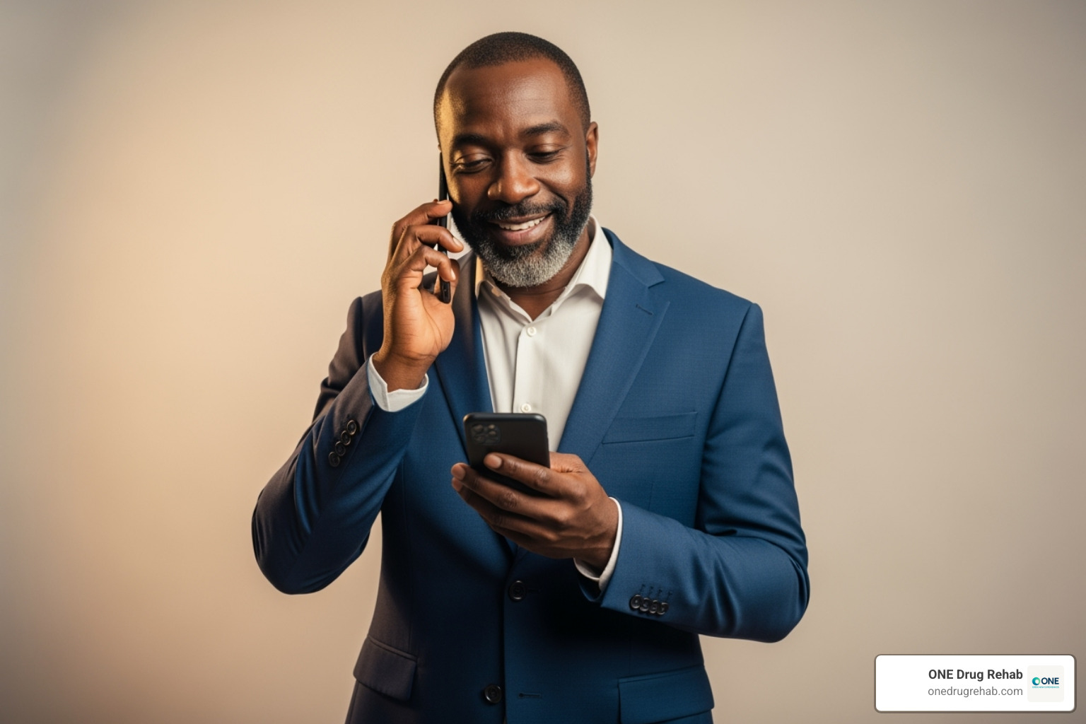 A person confidently making a phone call to a helpline. - Spanish speaking rehab centers