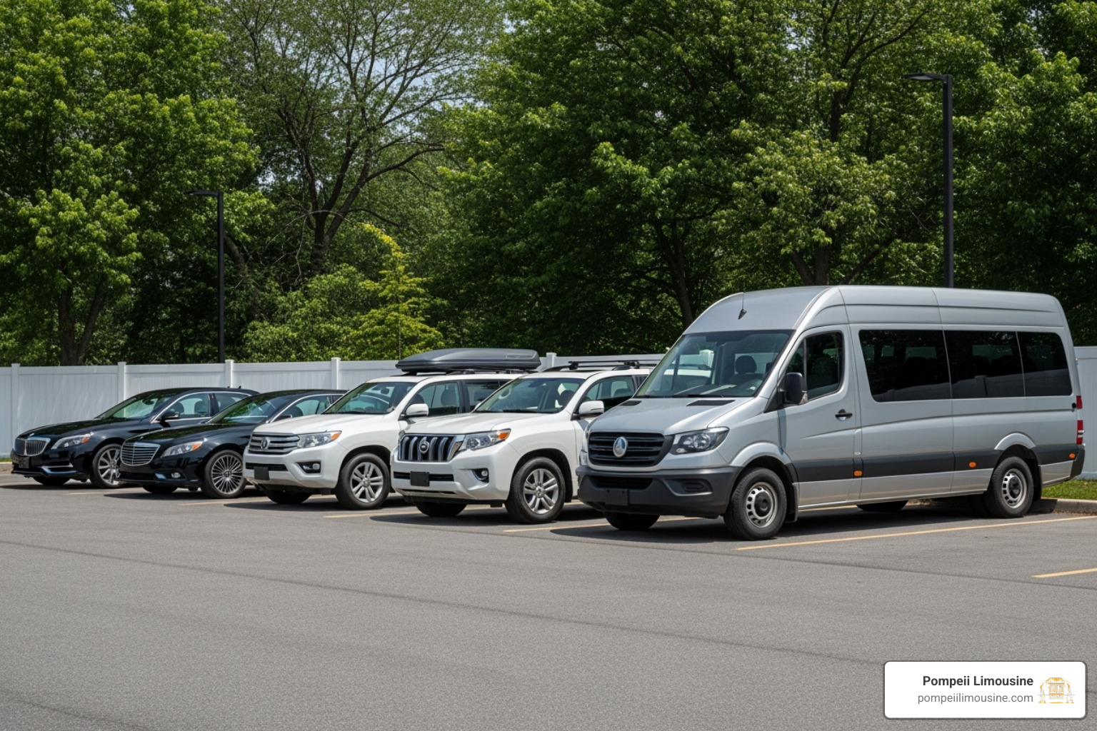 diverse fleet of vehicles including a sedan, SUV, and shuttle van - car service from san diego to lax