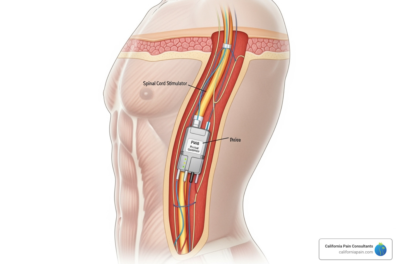 diagram of a spinal cord stimulator - chronic pain syndrome treatment