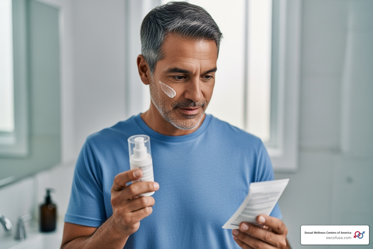 person examining a skincare product label - peptide cream