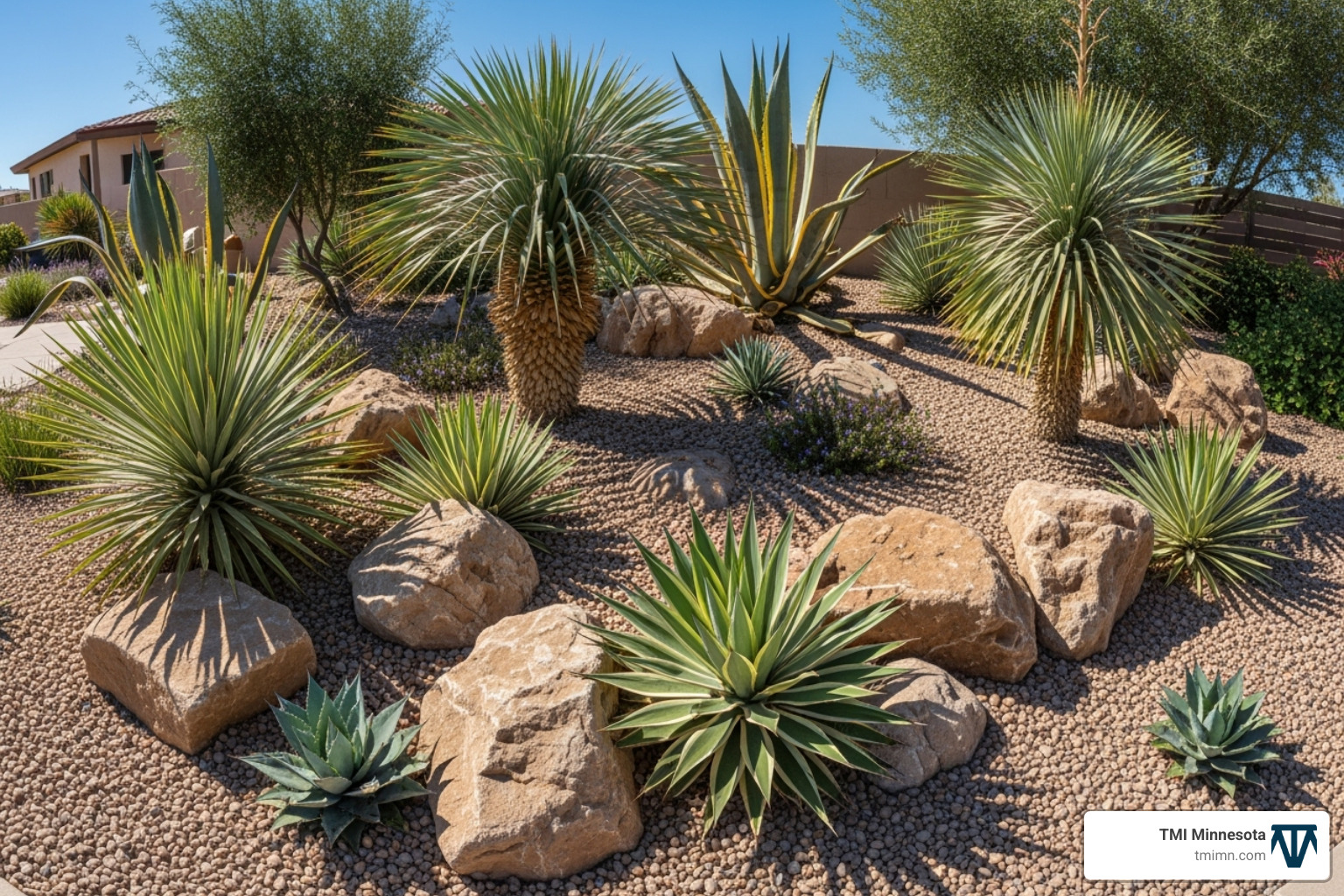 modern xeriscape rock garden with agave, yucca, and decorative gravel - backyard rock garden ideas modern xeriscape rock garden with agave, yucca, and decorative gravel - backyard rock garden ideas