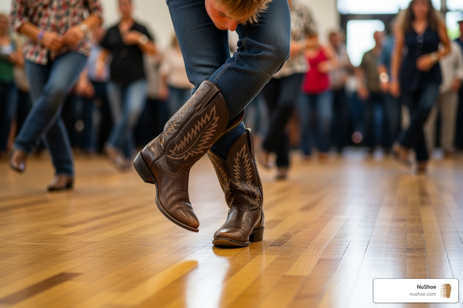 person line dancing in leather sole cowboy boots - leather sole cowboy boots