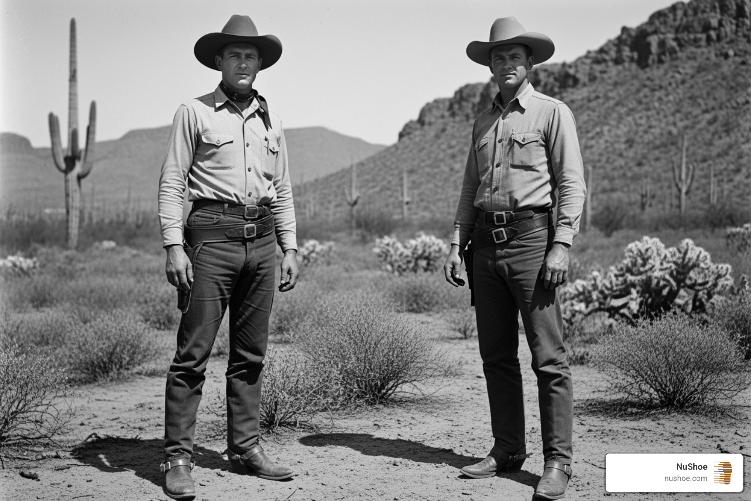 historical photo of cowboys showing their boots - leather sole cowboy boots