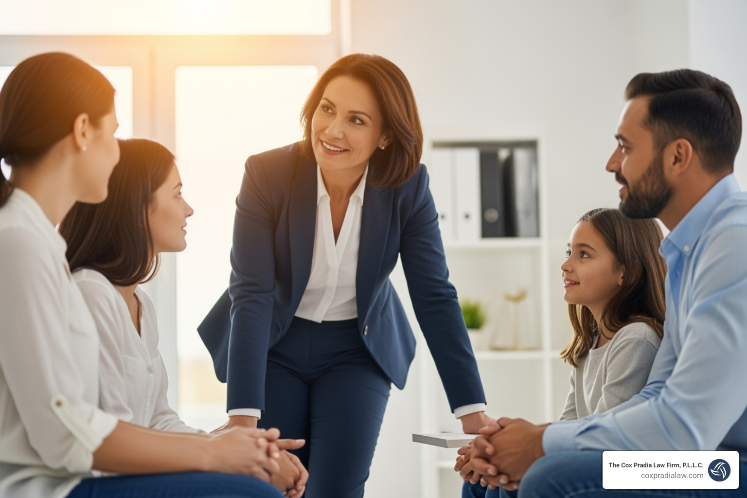 A compassionate lawyer consulting with a family - 18 wheeler accident lawyer houston wrongful death