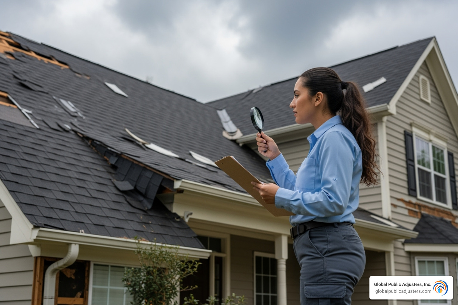 insurance adjuster inspecting property - hurricane damage public adjuster