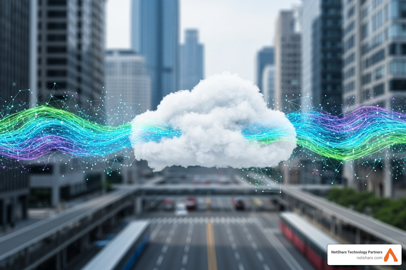Infographic showing cloud computing as the foundation supporting digital change pillars including data analytics, AI/ML, mobile applications, IoT connectivity, and automated workflows, with arrows indicating how cloud enables scalability, cost reduction, and innovation acceleration - digital change and cloud computing infographic 