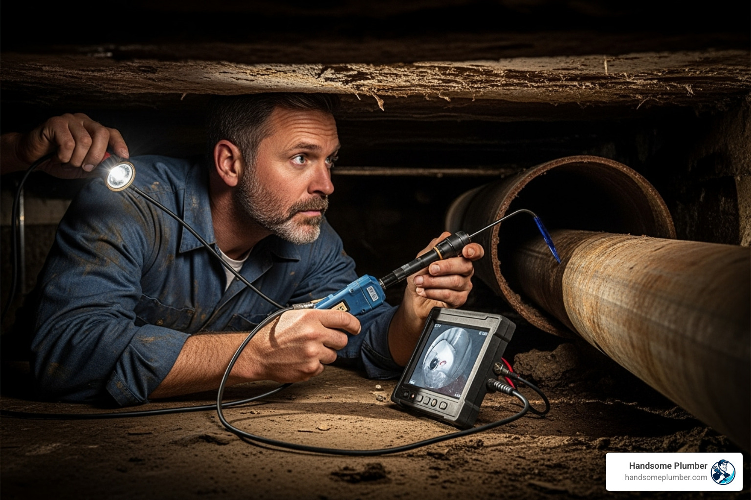 plumber using a video camera inspection tool in a pipe - north las vegas plumbing