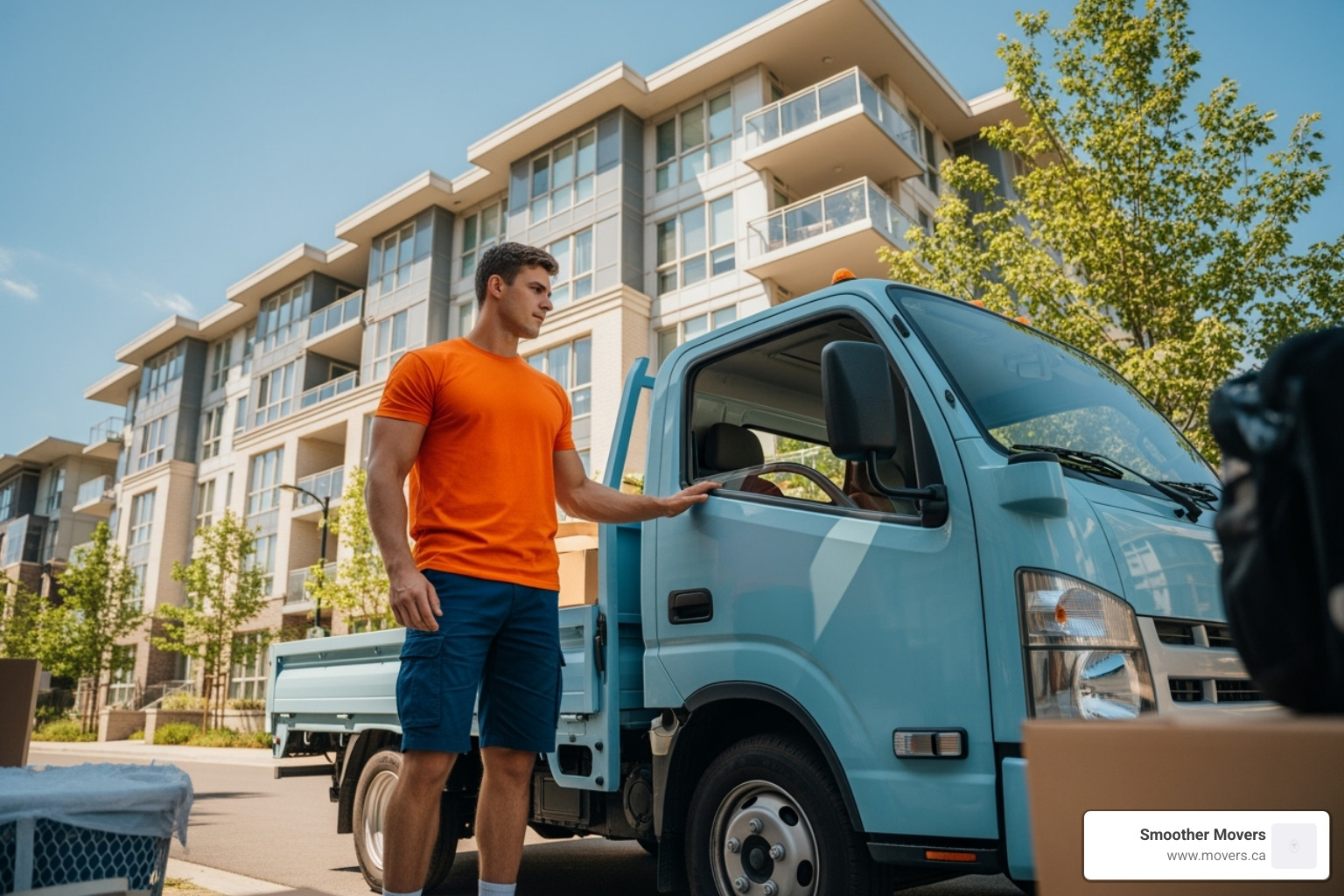 Smoother Movers team member with a small truck for a condo move - movers burnaby