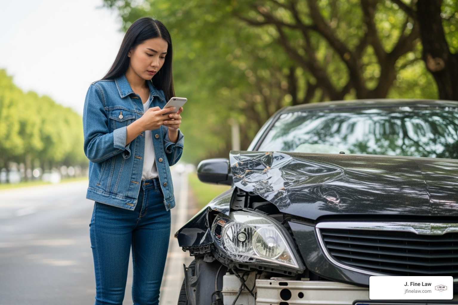 person on phone by roadside after car accident - car accident attorney nj