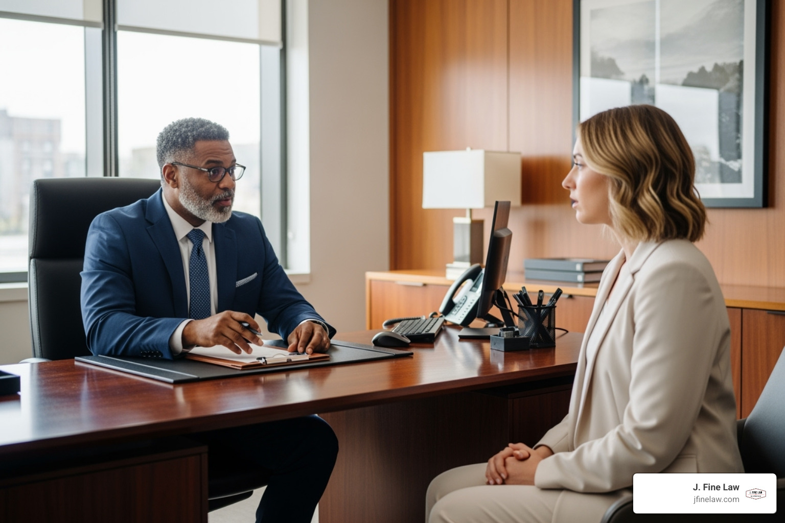 attorney meeting with client in office setting - car accident attorney nj