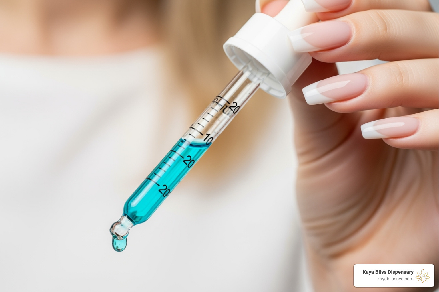 a person using a marked dropper to show dosage measurement. - cannabis tinctures brooklyn