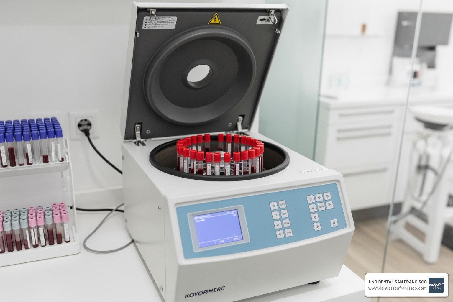 centrifuge preparing Platelet-Rich Fibrin (PRF) - holistic tooth extraction