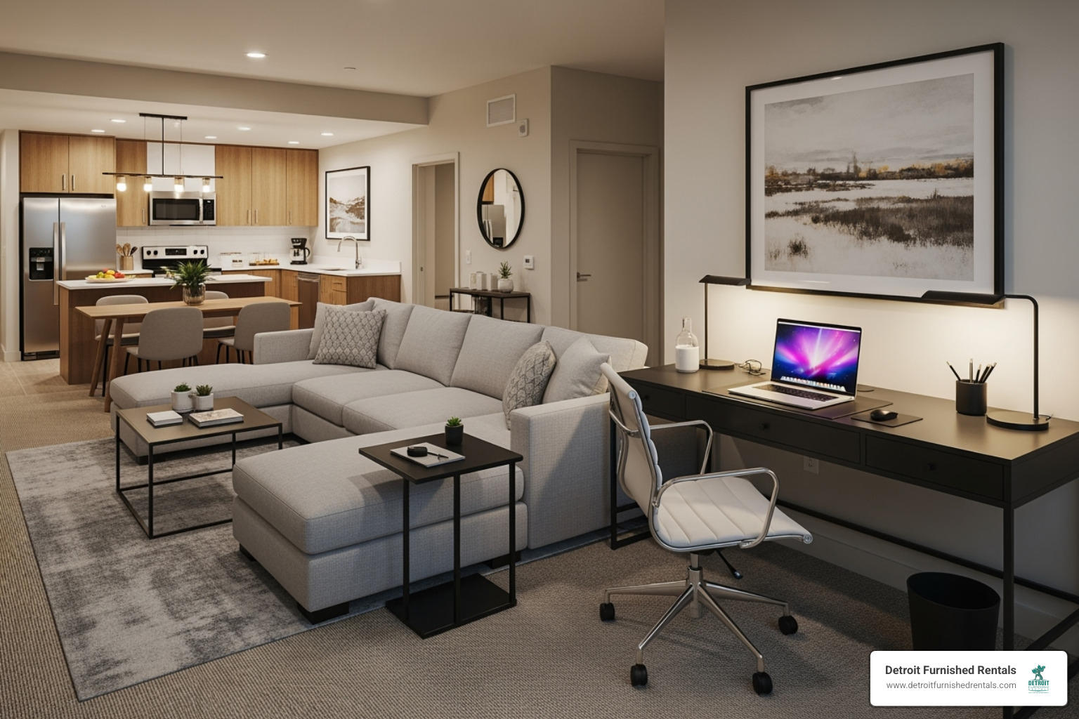 a stylish apartment hotel or furnished rental interior - accommodation in detroit