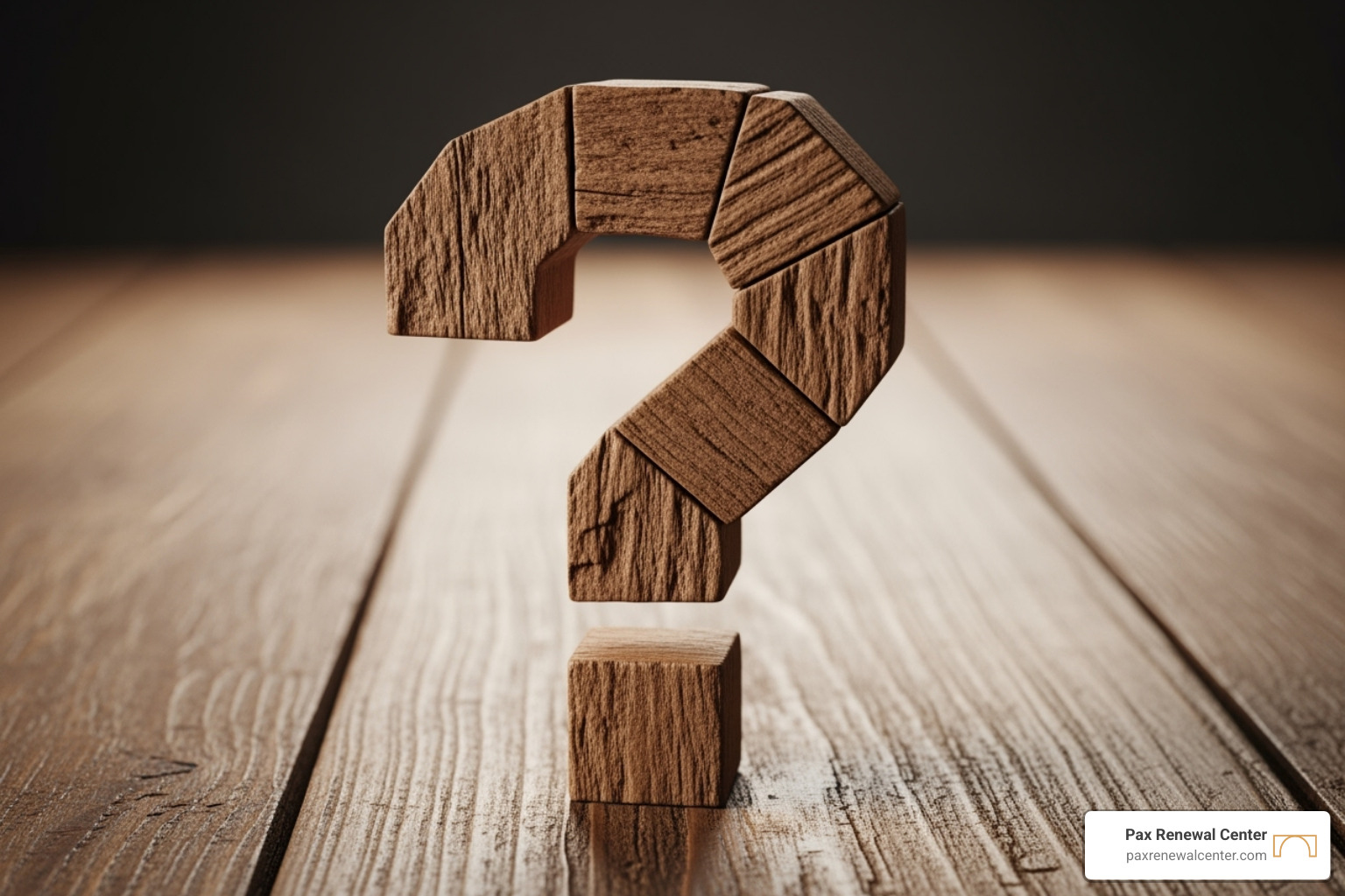 A question mark made of wooden blocks resting on a rustic wooden table, inviting inquiry and curiosity. - lpc supervision louisiana