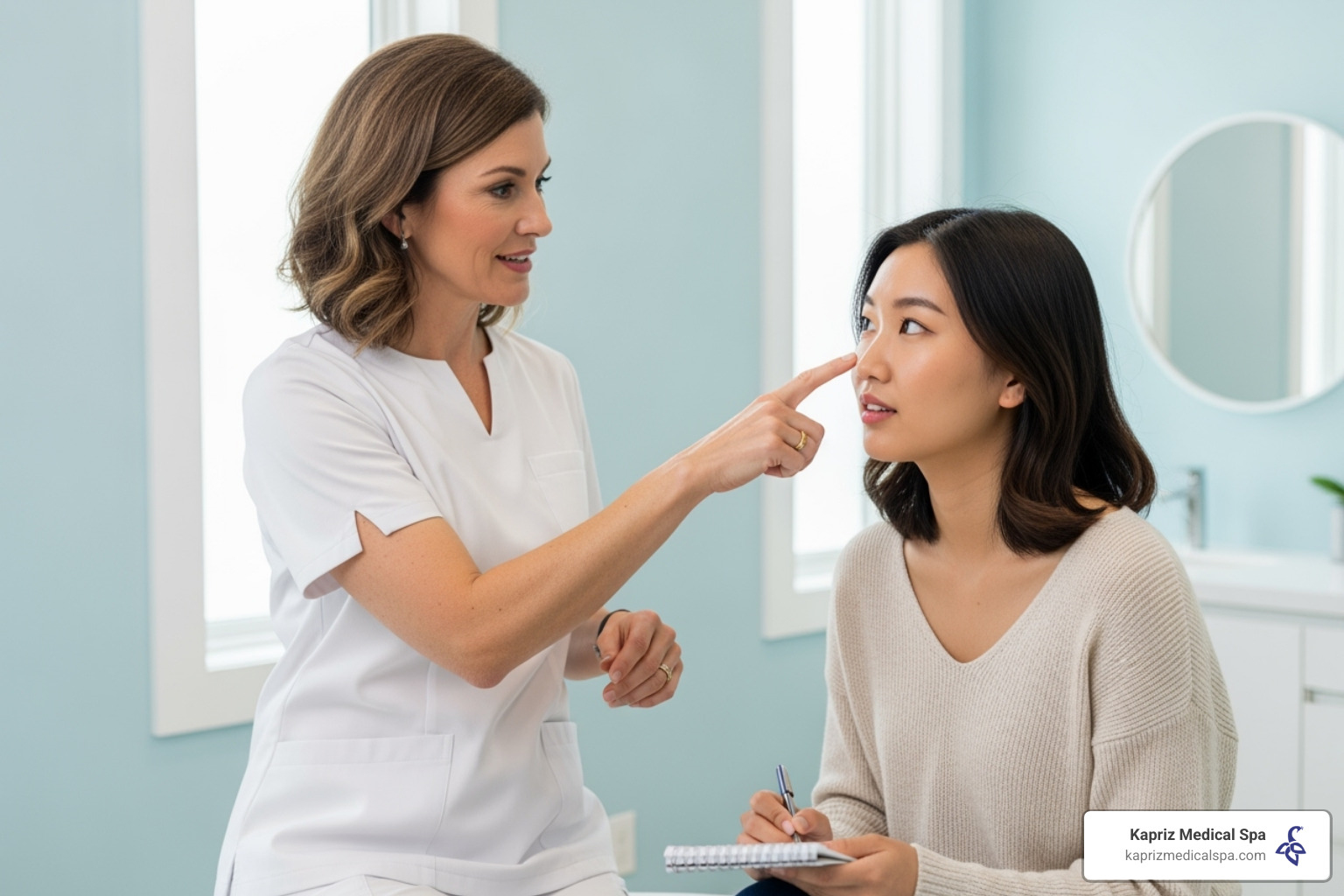 A skilled practitioner consulting with a patient, demonstrating advanced injection techniques and a deep understanding of facial anatomy. - sculptra for sagging jowls