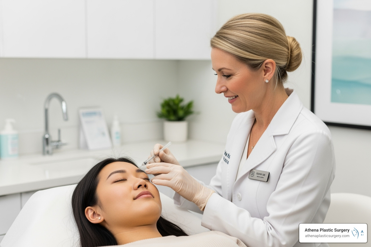 Patient comfortably receiving a Botox injection in a professional clinic setting - botox west palm beach Patient comfortably receiving a Botox injection in a professional clinic setting - botox west palm beach