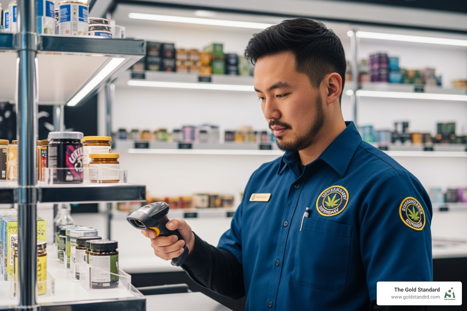 budtender using a handheld scanner for inventory management. - cannabis pos systems new jersey