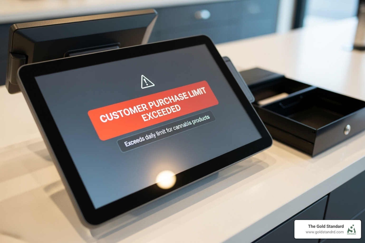 POS screen showing a compliance alert for a purchase limit. - cannabis pos systems new jersey