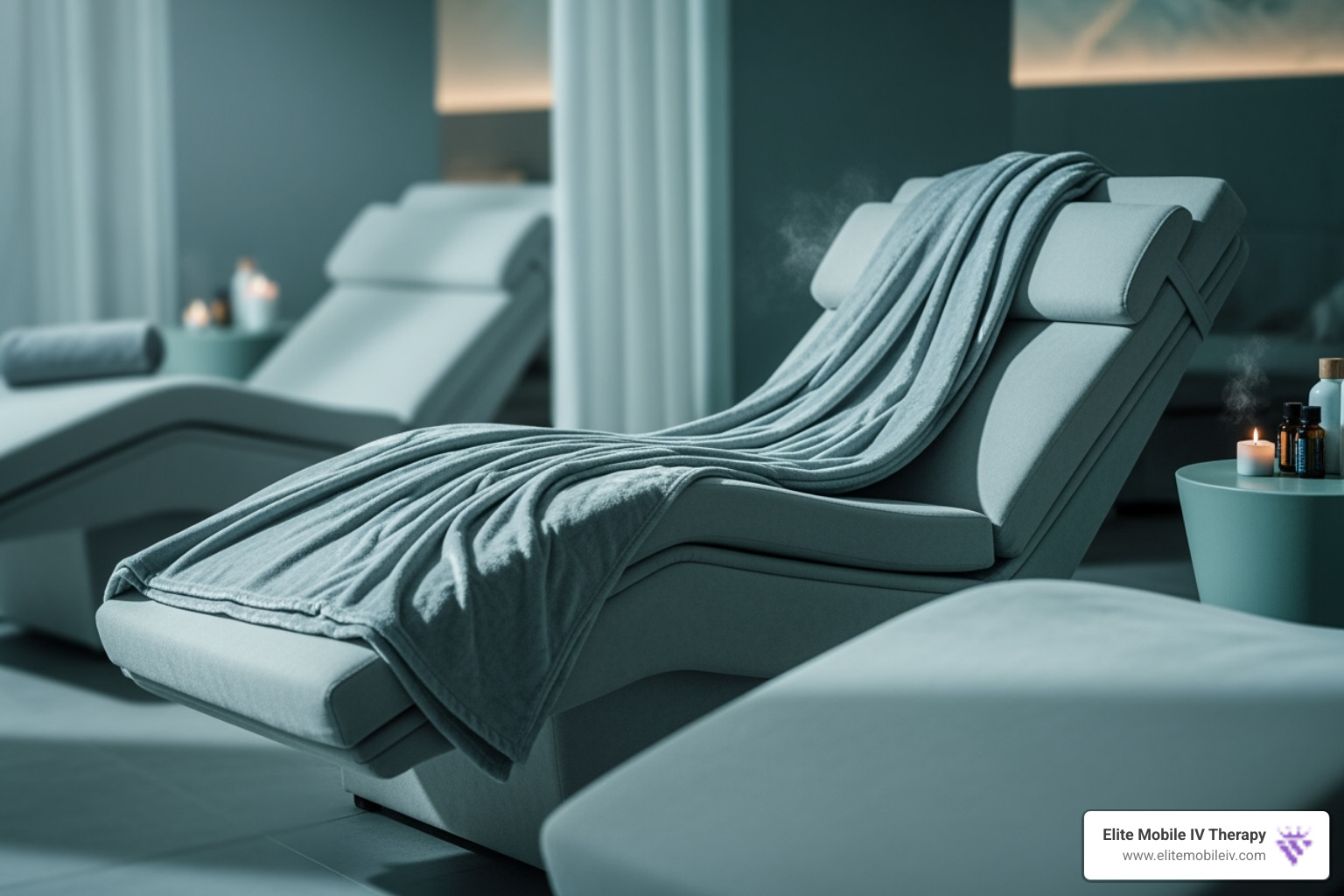 A comfortable IV lounge chair with a blanket, symbolizing relaxation during treatment - IV therapy in Raleigh