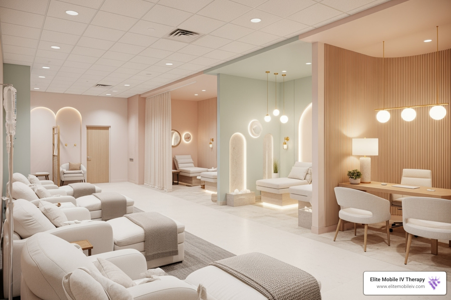 A modern wellness center with multiple therapy stations, representing a holistic approach to health - IV therapy in Raleigh