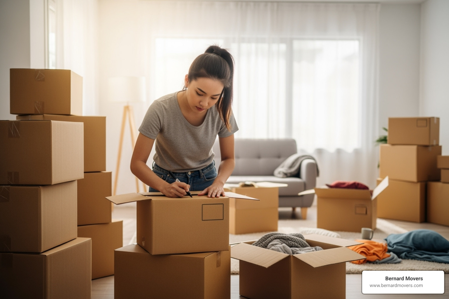 Person organizing moving boxes in their home - Chicago cross-country movers