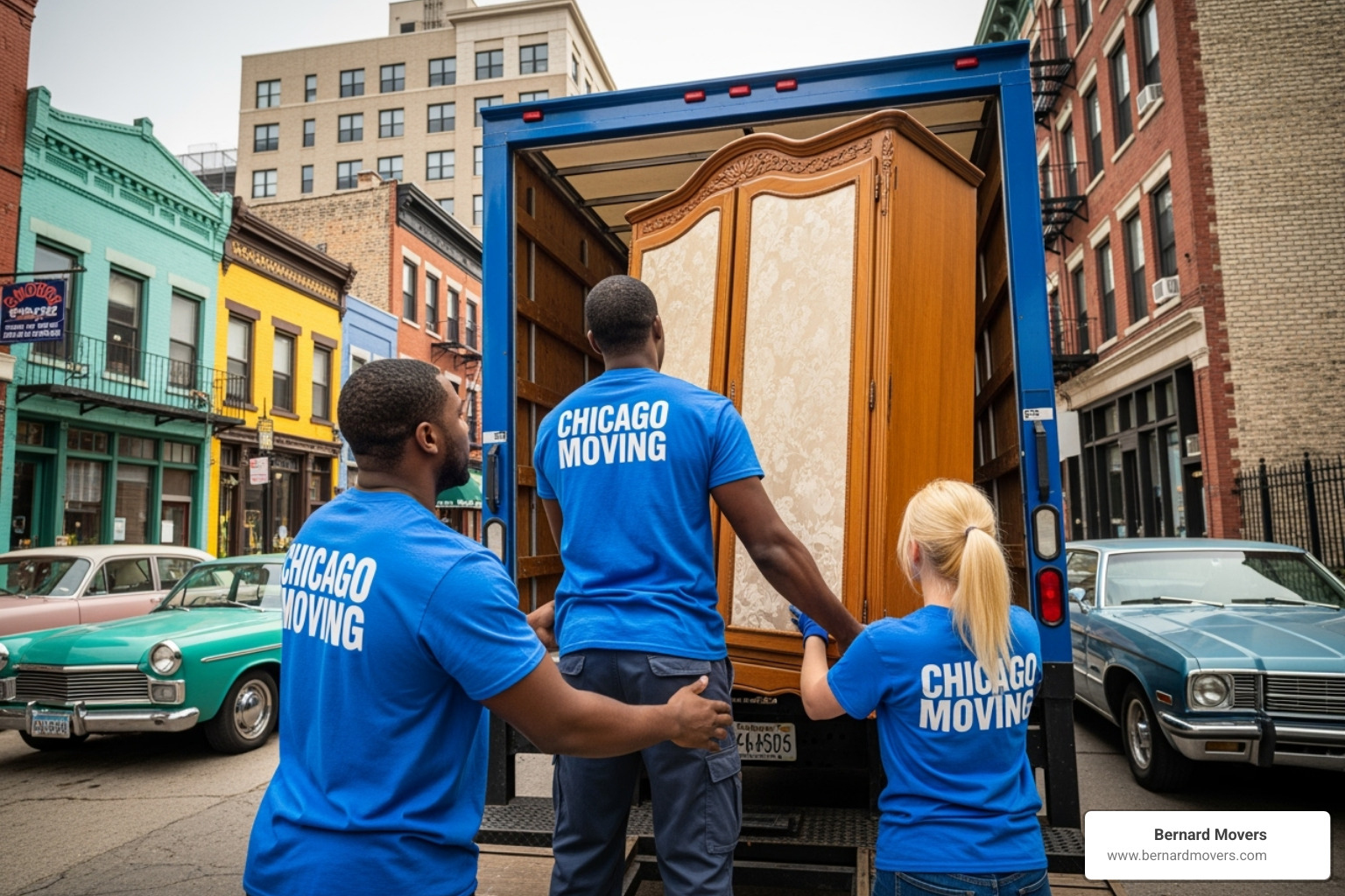 Calendar with a Bernard Movers truck icon on a date - Chicago cross-country movers