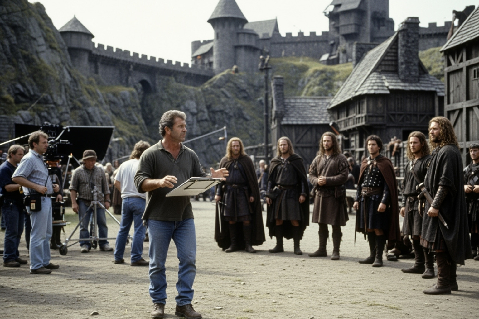 Mel Gibson directing on the set of "Braveheart" - mel gibson