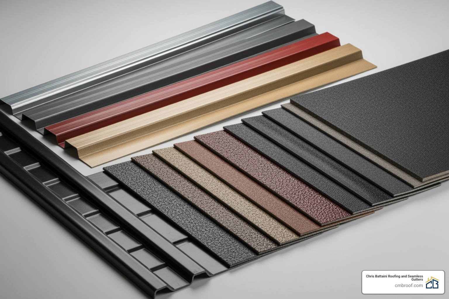 various roofing material samples like metal, TPO, and EPDM - educational facility roofing