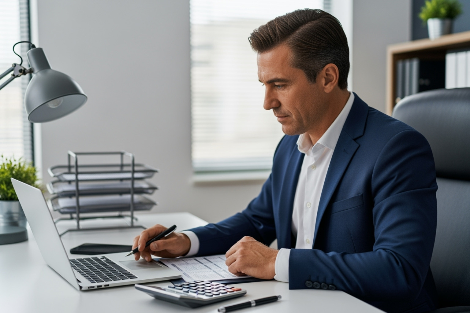 person creating a plan at a desk with a laptop and calculator - how to invest in real estate