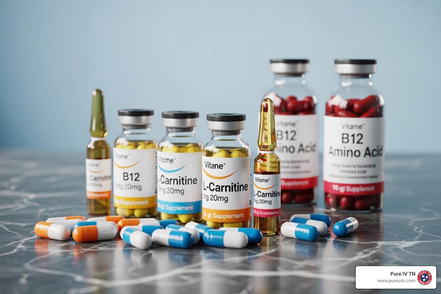 key vitamins and amino acids like B12 and L-Carnitine - skinny drip