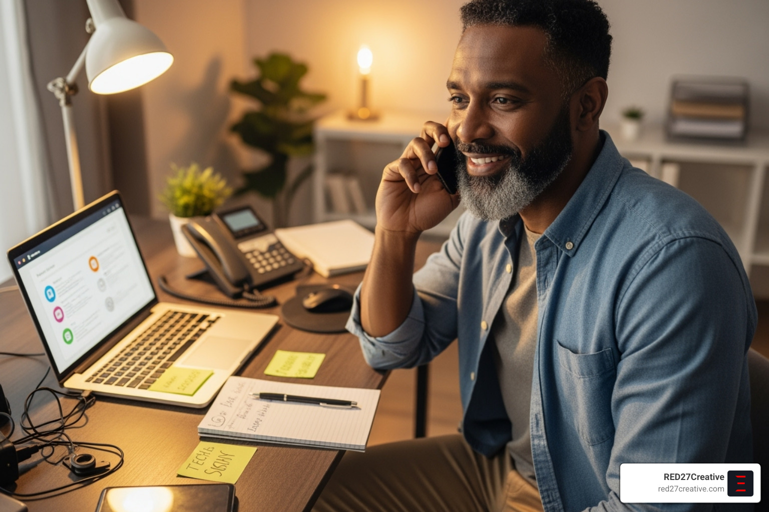 A friendly person provides tech support over the phone, illustrating helpful and accessible ongoing assistance - web development company St. Charles A friendly person provides tech support over the phone, illustrating helpful and accessible ongoing assistance - web development company St. Charles