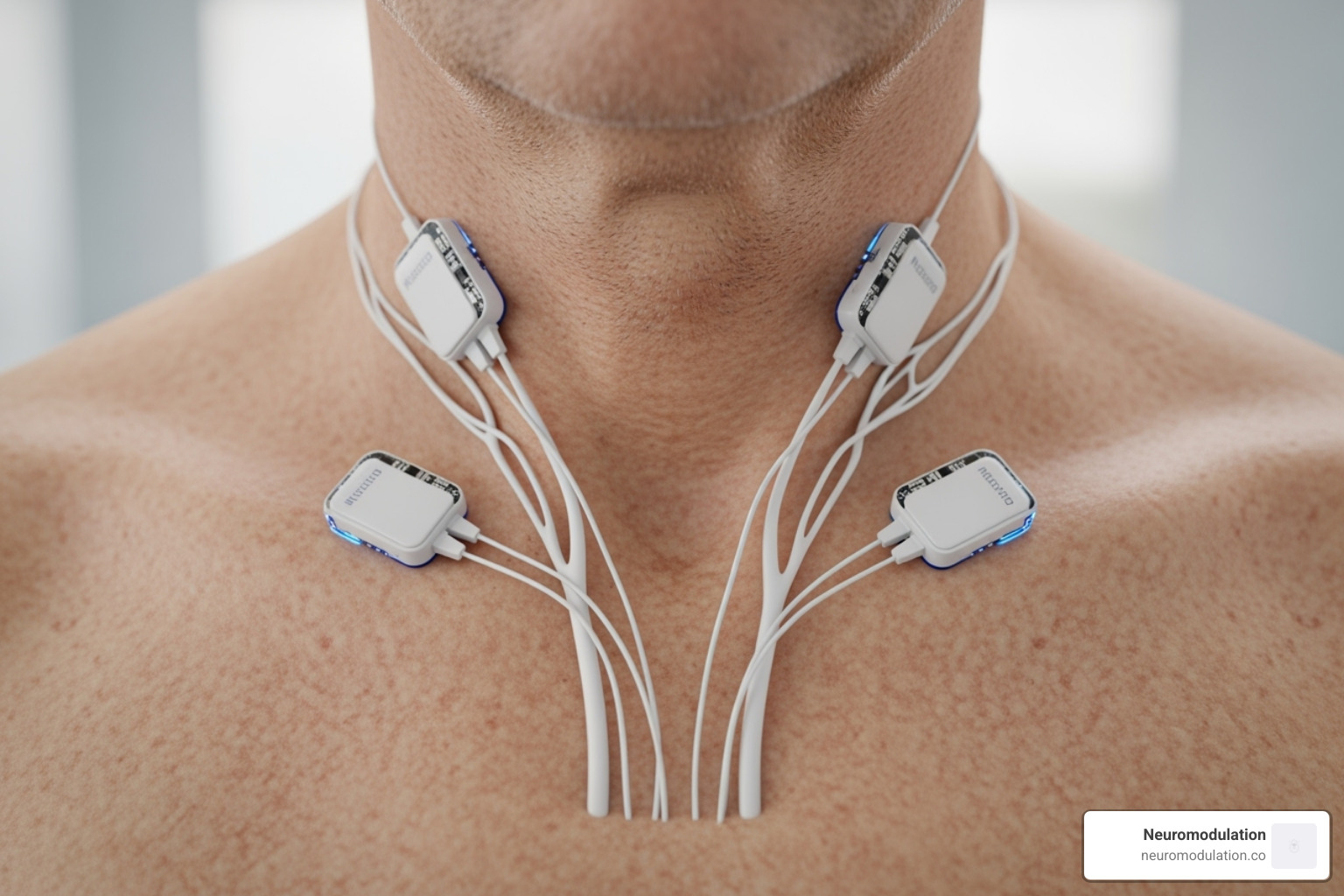 Image showing the placement of the three device components on the body - hypoglossal nerve stimulation