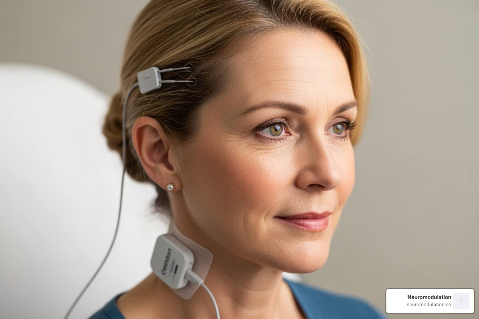 Patient undergoing the trial stimulation phase - occipital nerve stimulation Patient undergoing the trial stimulation phase - occipital nerve stimulation