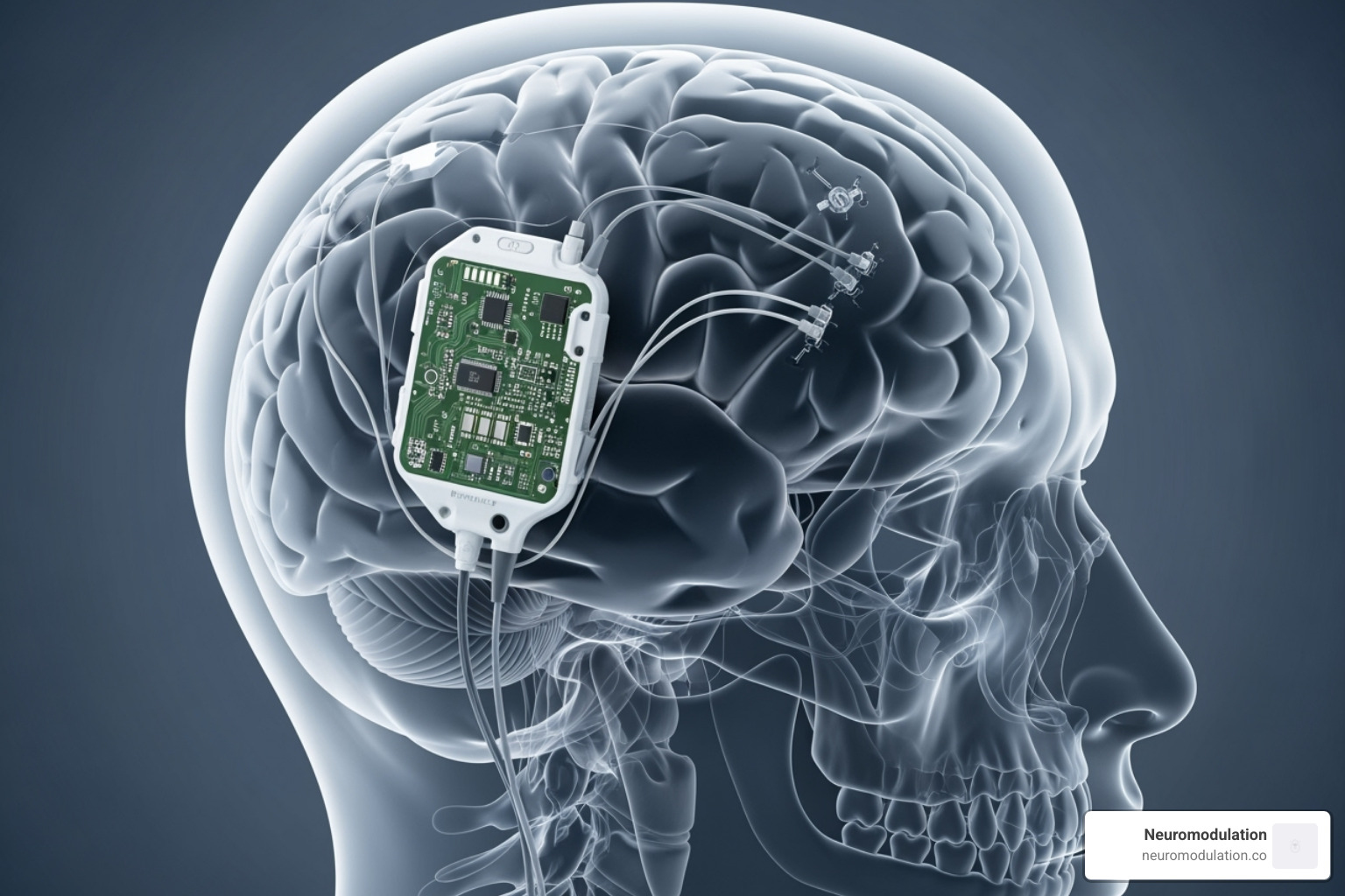 Image illustrating the placement of the RNS neurostimulator in the skull - responsive neurostimulation (rns)