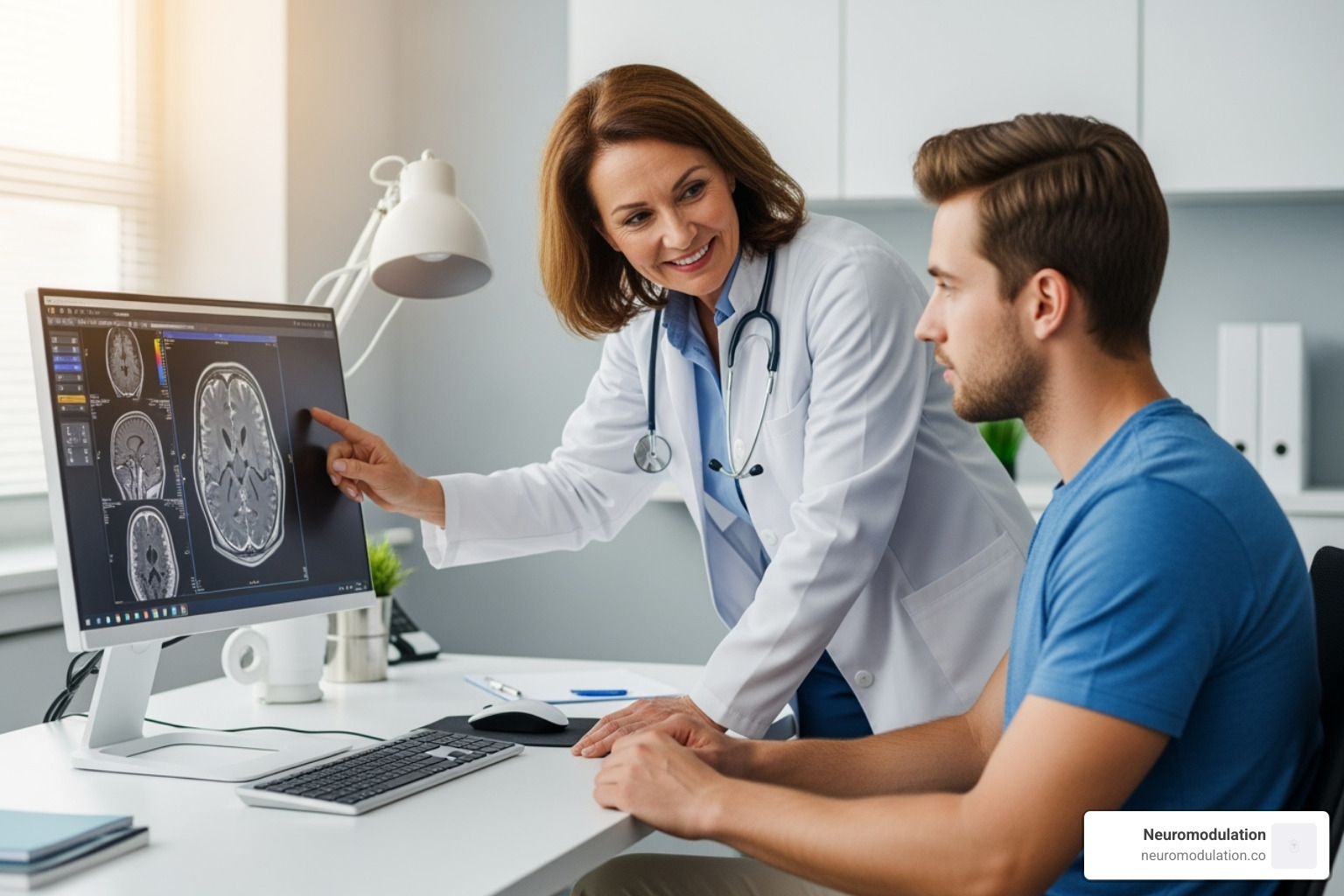 doctor reviewing an MRI scan with a patient - failed back surgery syndrome (fbss) doctor reviewing an MRI scan with a patient - failed back surgery syndrome (fbss)