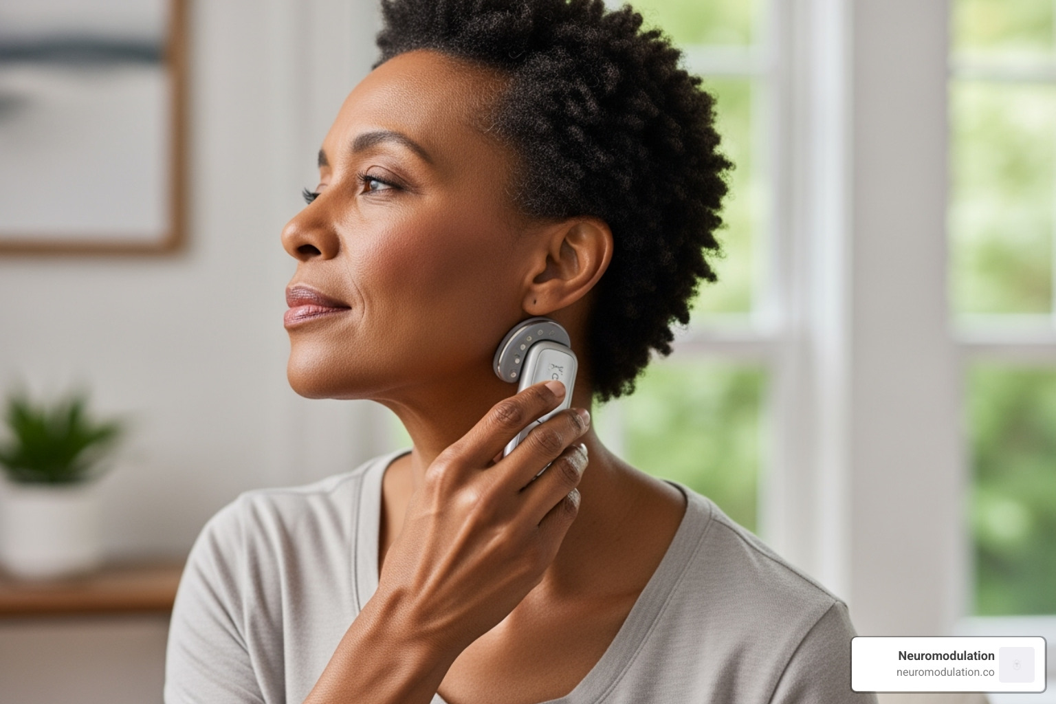 image of a non-invasive VNS device being applied to the neck or ear - Vagus nerve stimulator