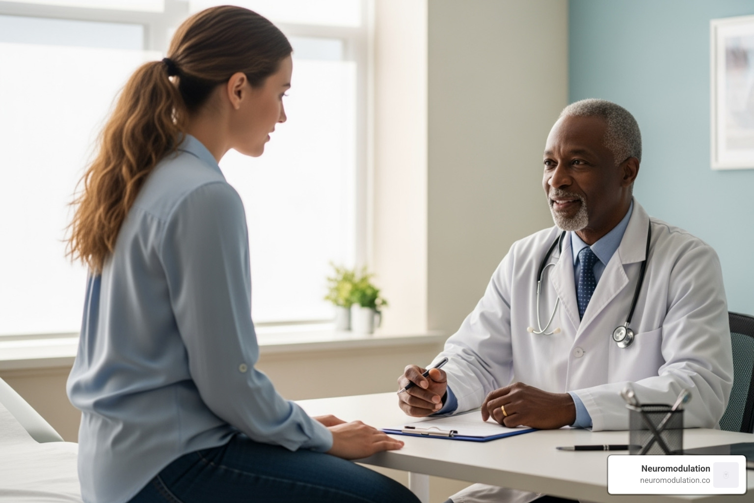 Image showing a patient consulting with a healthcare professional, indicating a collaborative approach - neuropathic pain